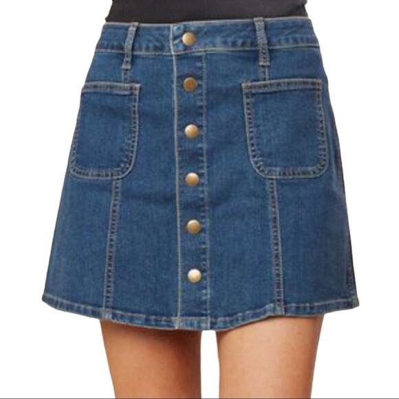 Altar’d State Women's A-line Snap Front Denim Jean Mini Skirt Size Small - Picture 1 of 11